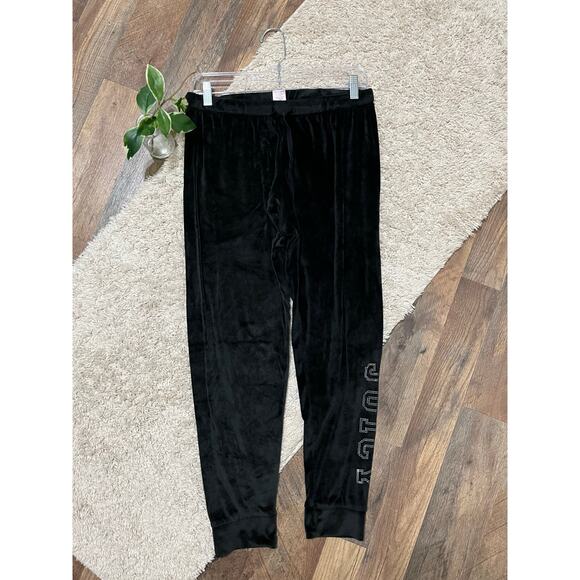 Juicy Couture Medium Black Soft Cozy Velour Embellished Y2K Vibes Jogger Pants - Picture 1 of 7